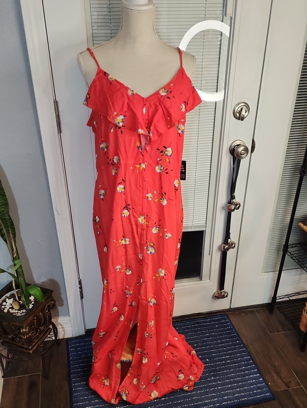 Express Coral Floral Ruffle Maxi Dress